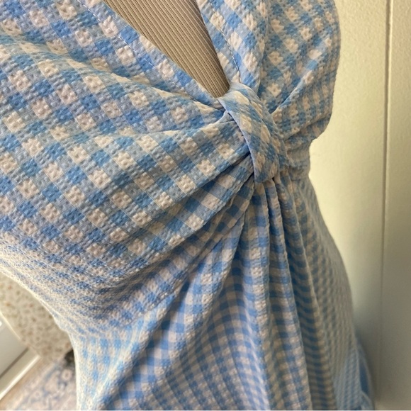 Calvin Kleins sleeveless dress with side pleated ruffle Sz 4 Blue White Gingham - Picture 5 of 15